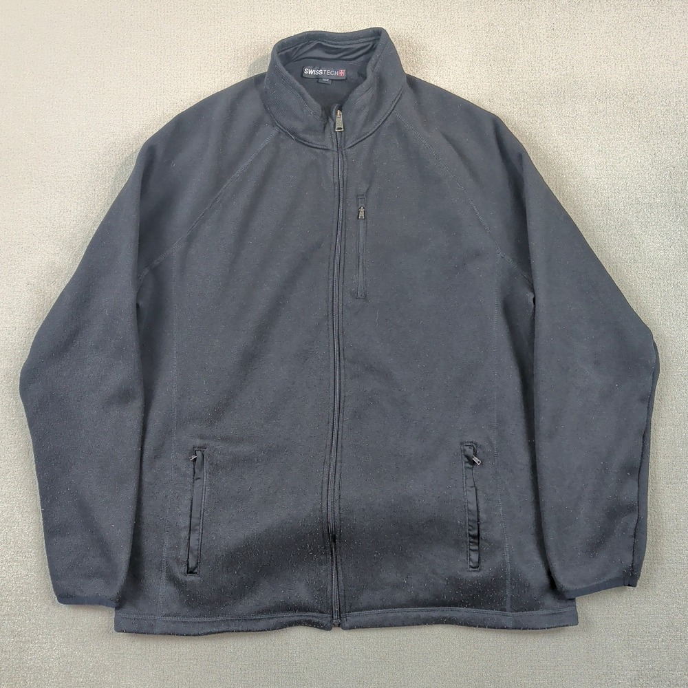 Swiss Tech Full Zip Fleece Jacket Mens 2XL Black Soot Pockets SM47Y117BH